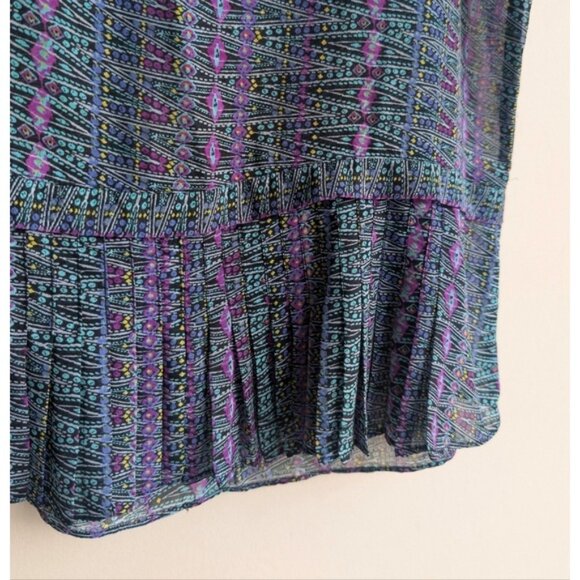 American Eagle Pleated Ruffle Geometric Print Sleeveless Top - Picture 2 of 6